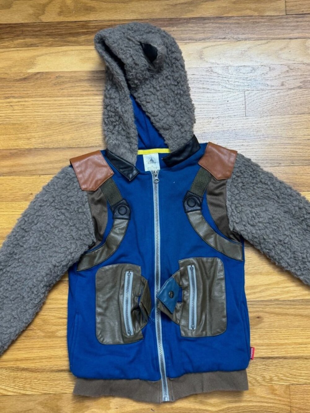 Marvel Disney Boys Blue and Brown Pocket Jacket Size 7/8 Long Sleeve Hoodie
